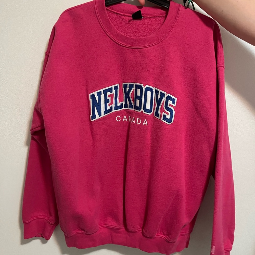 Pink Nelk boys crewneck sweater one of the first and original Nelk boys sweater